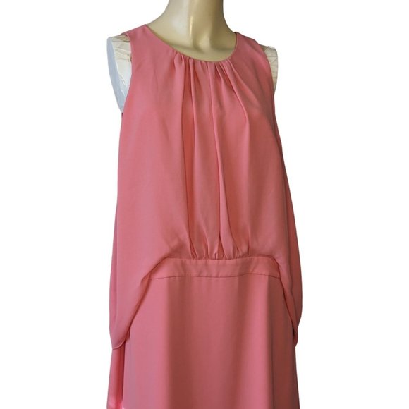 Halston sleeveless pink shirred front Georgette dress size 14 - Picture 4 of 11